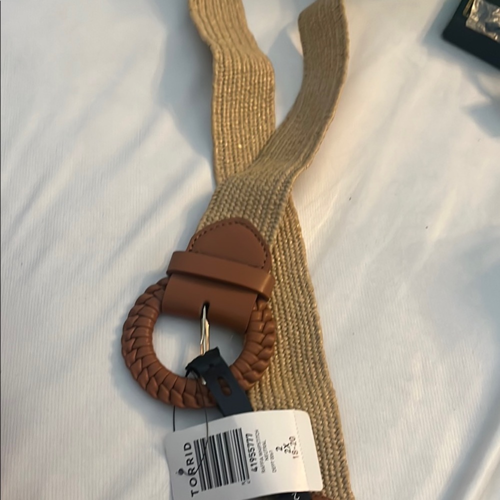 Torrid Tan and Brown Woven Belt with Wooden Buckle